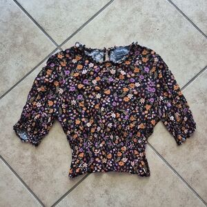 Modcloth X Princess Highway Black Floral Smocked Crop Top
